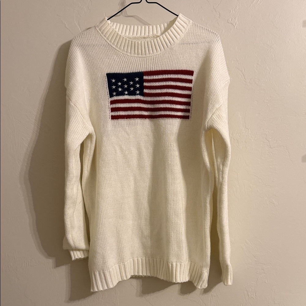 Cream Sweater with American Flag Design